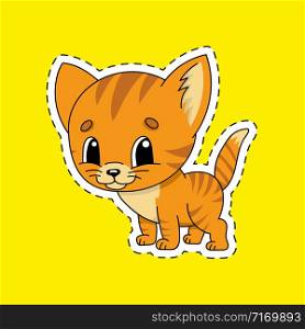 Sticker with contour. Cat animal. Cartoon character. Colorful vector illustration. Isolated on color background. Template for your design.