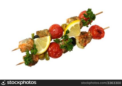 Sticks with grilled vegetables and salmon