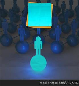 sticky note  3d human social network on crumpled paper background as concept