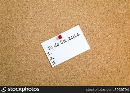 Sticky Note On Cork Board Background And concept to do list 2016