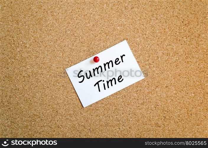 Sticky Note On Cork Board Background And Summer Time Text Concept