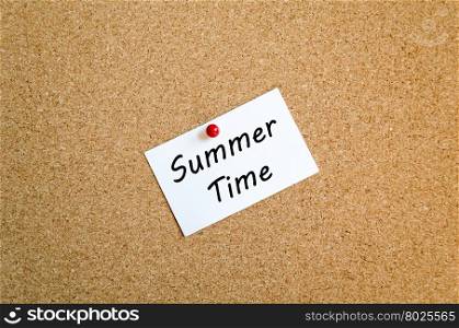 Sticky Note On Cork Board Background And Summer Time Text Concept