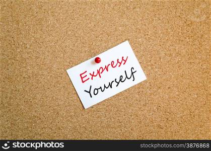 Sticky Note On Cork Board Background Express yourself concept