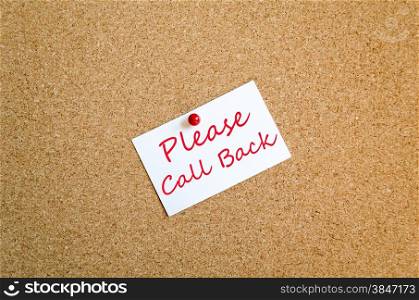 Sticky Note On Cork Board Background Please Call Back Concept