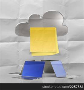 sticky note with Cloud computing word on crumpled paper background  as concept