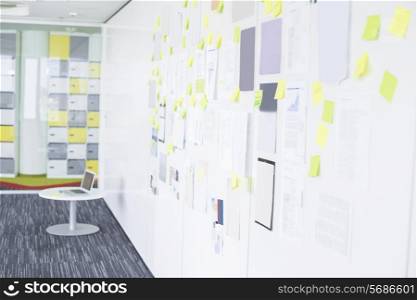 Sticky notepapers on wall in creative office space
