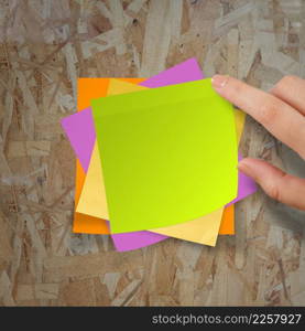 sticky notes on recycle wood desk top as concept