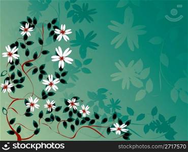 Stilized summer blossom appe tree foliage; illustration on green background