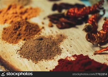 Still life of exotic and hot spices 