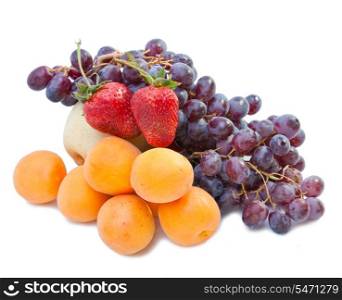 Still life of grape, pears, strawberry on white background