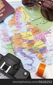 Still Life Of Planning For European Vacation