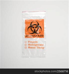 Still life of plastic biohazard bag.