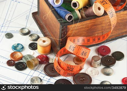 still life various sewing accessories in the scheme