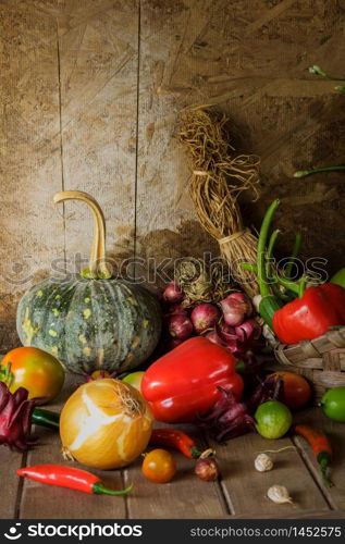 still life Vegetables, Herbs and Fruit as ingredients in cooking.