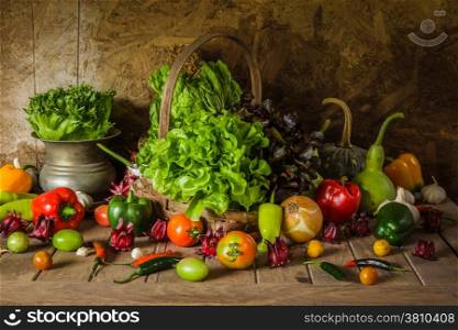 still life Vegetables, Herbs and Fruit as ingredients in cooking.