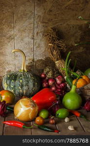 still life Vegetables, Herbs and Fruit as ingredients in cooking.