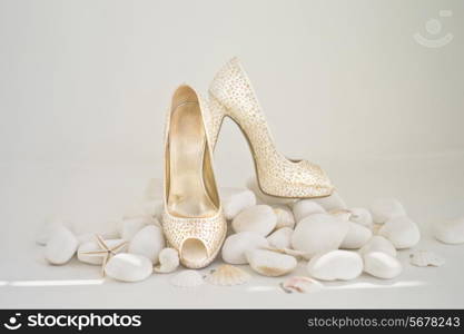 Still life with a wedding shoes. Fashion art photo
