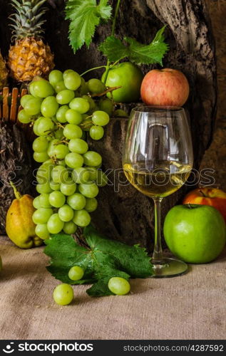 Still life with Fruits were placed on the timber.