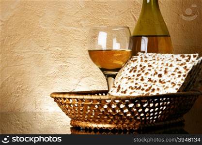 Still-life with wine and matzoh (jewish passover bread)