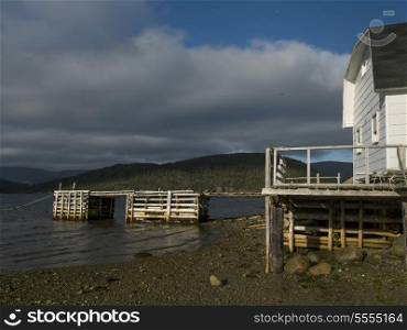 Stilt house on coastline, Norris Point, Newfoundland And Labrador, Canada