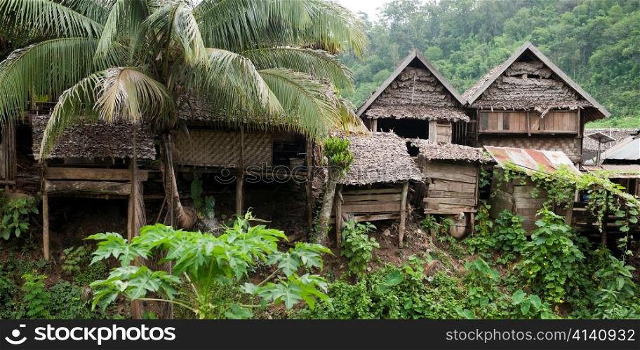 Stilt thatched roofed houses at Huay Pu Keng, Mae Hong Son Province, Thailand