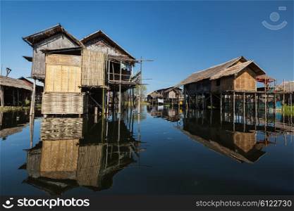 Stilted houses in village on Inle lake, Myanmar