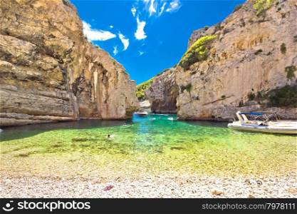 Stinva bay beach, wonder of geology on Vis island, Dalmatia, Croatia