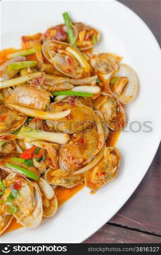 Stir fried clams. Stir fried clams with roasted chili paste and thai basil leaves
