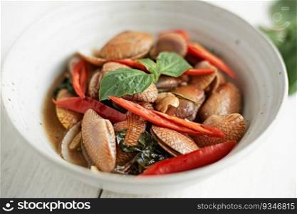 Stir Fried Clams with Roasted Chilli Paste, Selective focus
. Stir Fried Clams with Roasted Chilli Paste