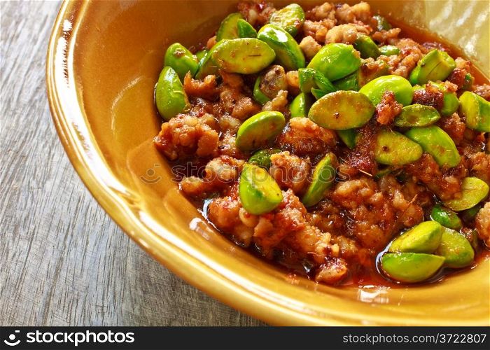 Stir-fried of Spicy Pork with Stink Beans,thai food