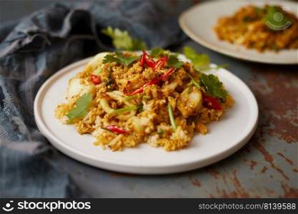 Stir fried squid with curry powder, Thai food  