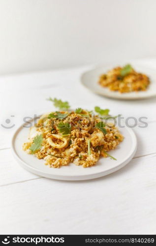 Stir fried squid with curry powder, Thai food  