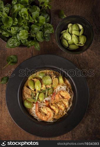 Stir-Fried Twisted Cluster Bean with Shrimps/Butter Bean , Thai spicy dishes. Stir-Fried Twisted Cluster Bean with Shrimps