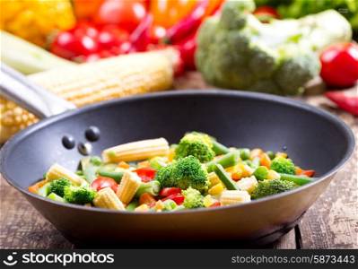stir fried vegetables in the pan