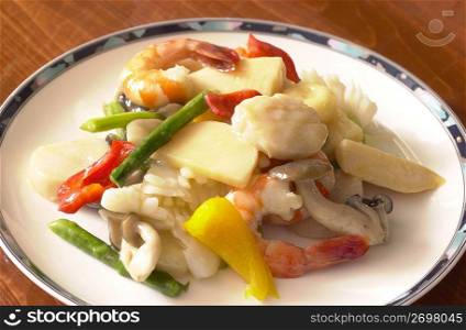 Stir-fried vegetables & seafood