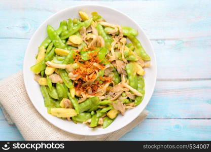 Stir Fry Snow Peas with corn and mushroom. Stir Fry Snow Peas