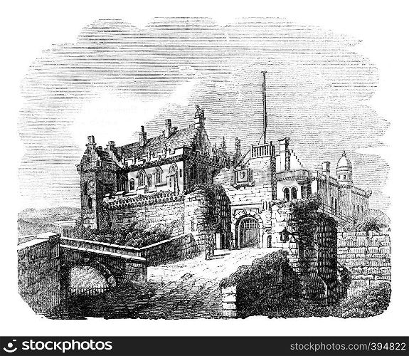 Stirling Castle View, vintage engraved illustration. Colorful History of England, 1837.