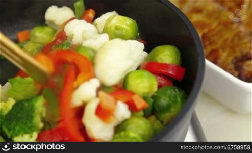 Stirred Vegetables In A Pan, Closeup