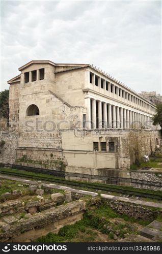 Stoa of Attalos in the ancient Agora of Athens, Greece.