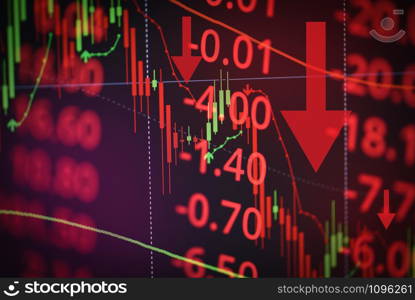 Stock crash market exchange loss trading graph analysis investment indicator business graph charts of financial digital background arrow down stock crisis red price in down trend chart fall