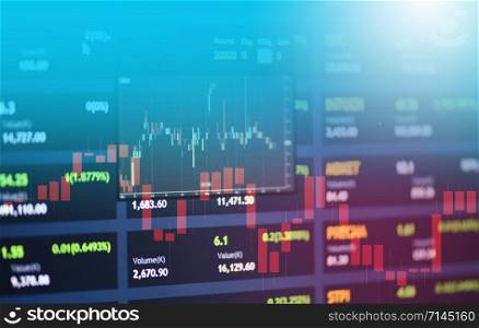 Stock exchange market or forex trading graph analysis investment indicator / Business charts of financial board display candlestick double exposure economic digital display