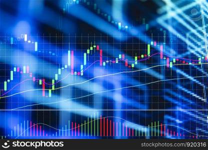 Stock exchange market or forex trading graph analysis investment indicator / Business graph charts of financial board candlestick double exposure growth economic digital display technology