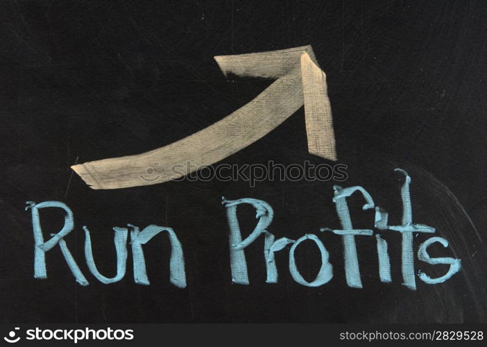 Stock Exchange word RUN PROFITS made with chalk on a blackboard.