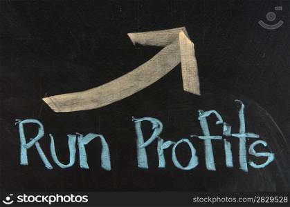 Stock Exchange word RUN PROFITS made with chalk on a blackboard.