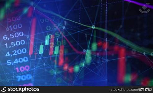 Stock graph charts on the stock market exchange price with investment of business financial digital background - Candle stick stock or forex trading indicator on computer monitor for investors 