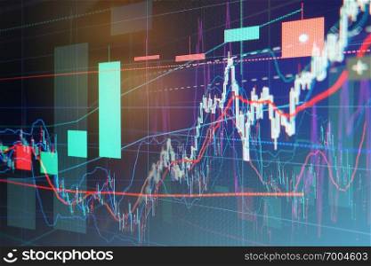 Stock market chart graph analysis on the screen - business background