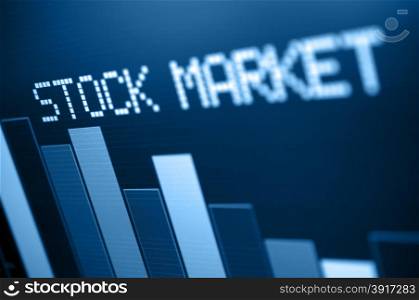Stock Market - Column Going Down on Blue Display - Shallow Depth of Field