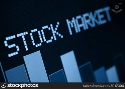 Stock Market - Column Going Down on Blue Display - Shallow Depth Of Field