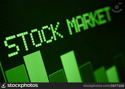 Stock Market - Column Going Down on Green Display - Shallow Depth Of Field