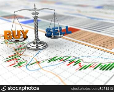 Stock market concept. Scale on financial graph. 3d